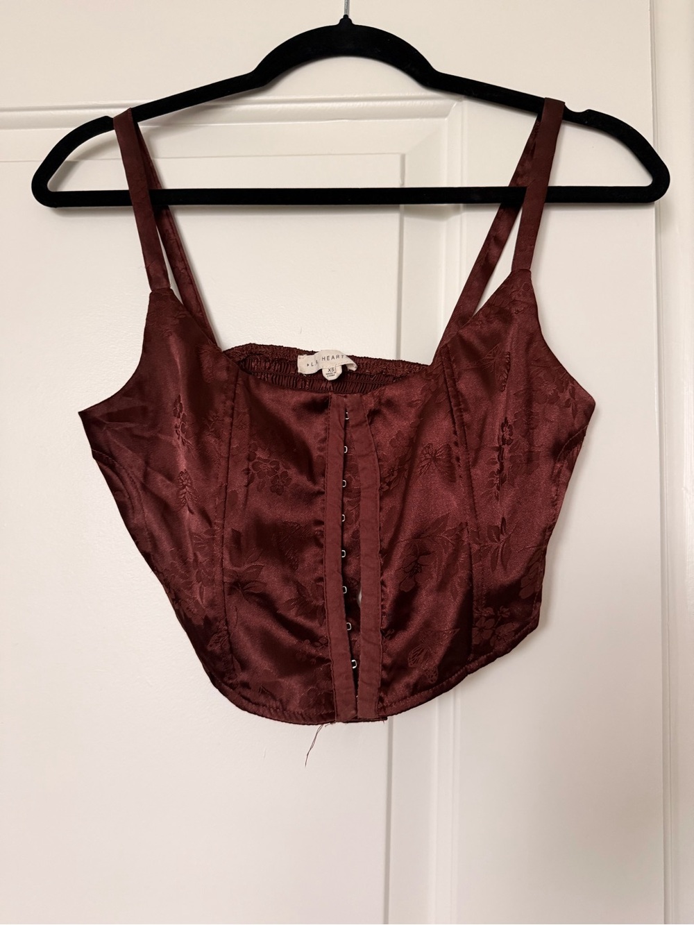 La Hearts Satin Corset Tank Top in Burgundy